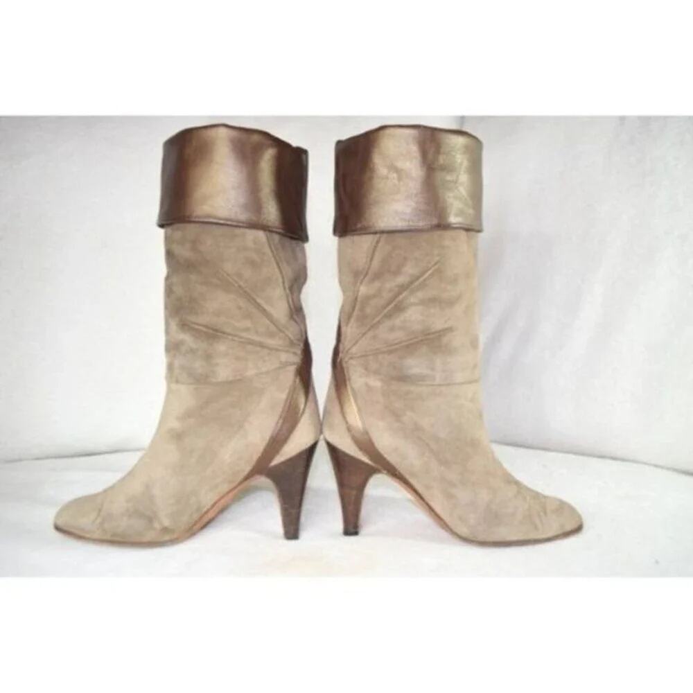 Fragiacomo Leather Suede Boots Foldover Cuff Italy Size US 5 EU 35 - Picture 3 of 11